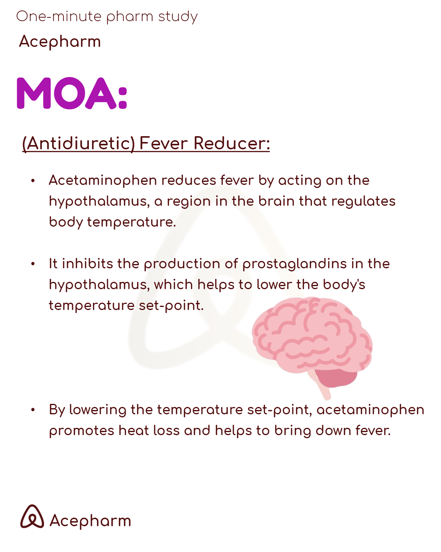 Acetaminophen fever reduction mechanism quick sheet